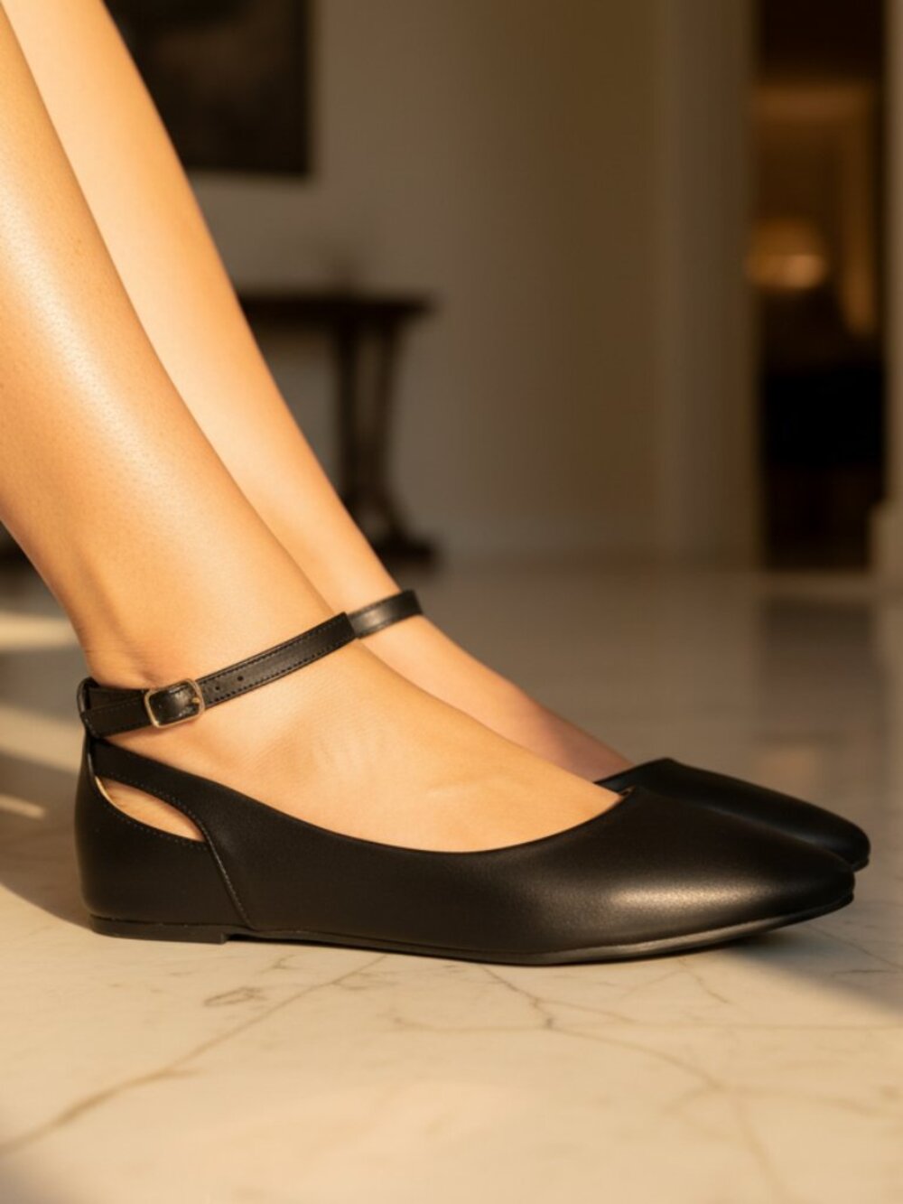 NWT Pazzle Black Ankle Strap Pointed Toe Flats - Picture 3 of 8